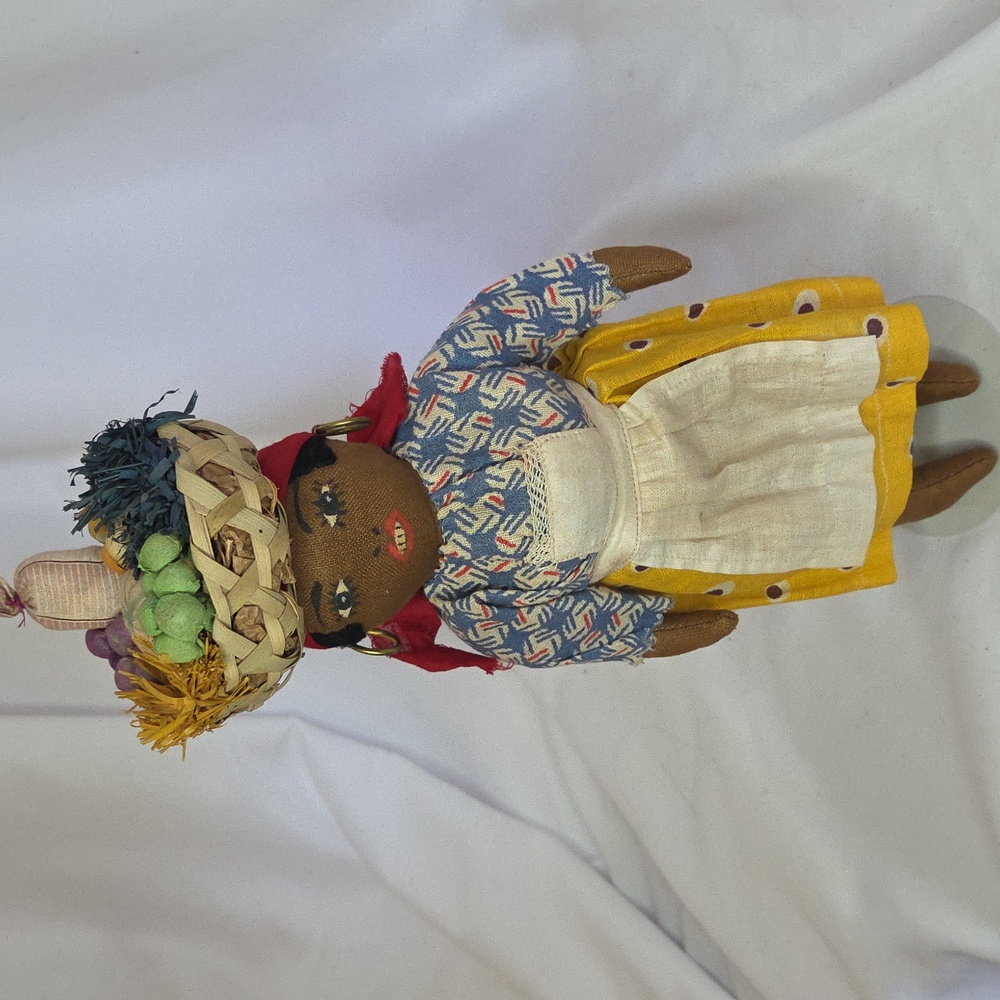 Panama Doll Vintage Handmade Fruit Basket Painted Face Rag Doll